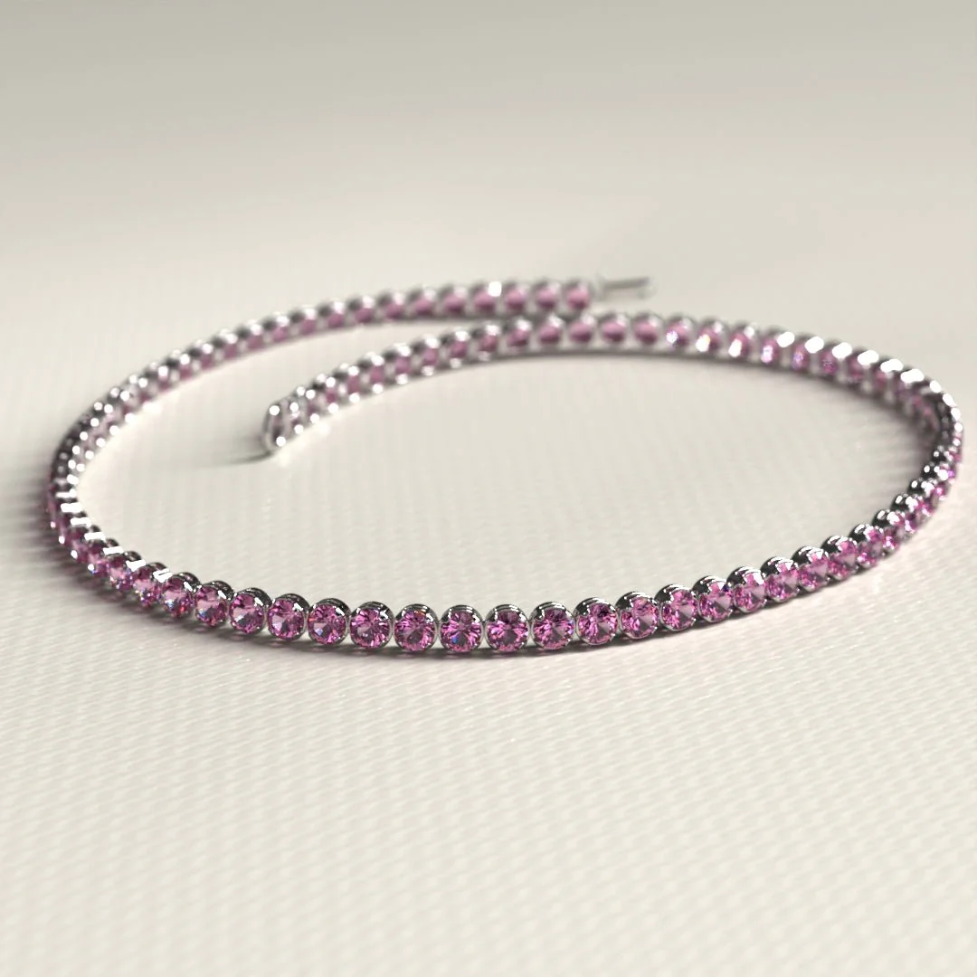 Natural Pink Sapphire Tennis Bracelet in 14K/18K Gold / September Birthstone Bracelet - Image 10