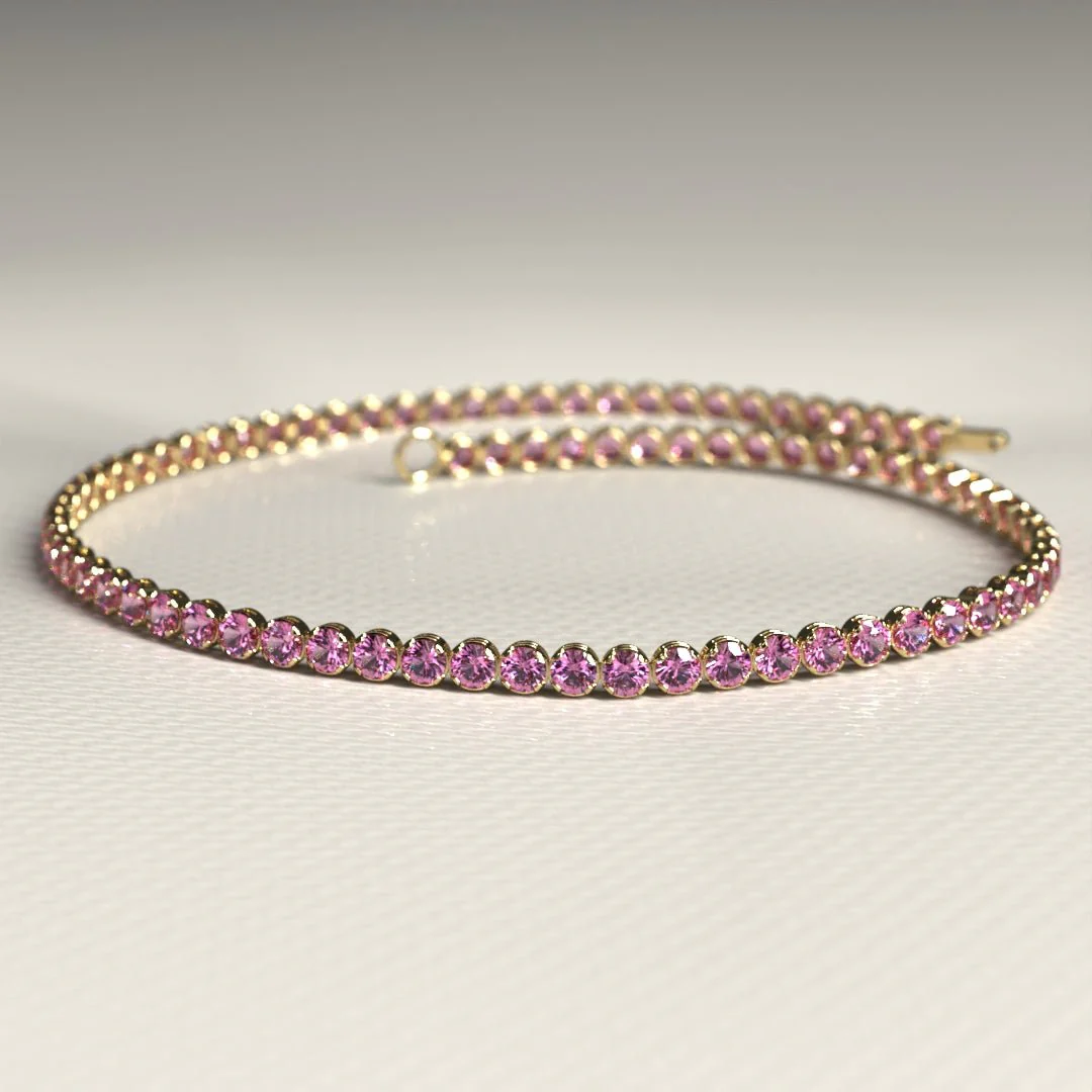 Natural Pink Sapphire Tennis Bracelet in 14K/18K Gold / September Birthstone Bracelet - Image 11