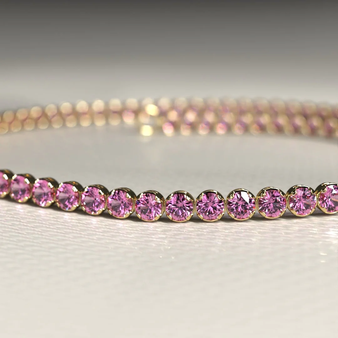 Natural Pink Sapphire Tennis Bracelet in 14K/18K Gold / September Birthstone Bracelet - Image 12