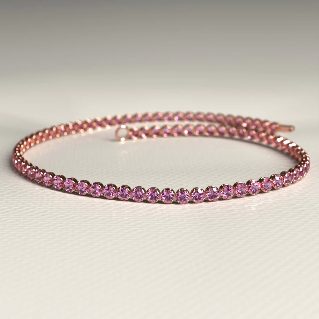 Natural Pink Sapphire Tennis Bracelet in 14K/18K Gold / September Birthstone Bracelet - Image 14