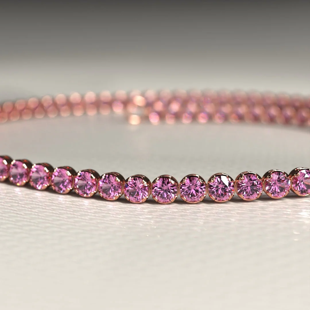 Natural Pink Sapphire Tennis Bracelet in 14K/18K Gold / September Birthstone Bracelet - Image 15