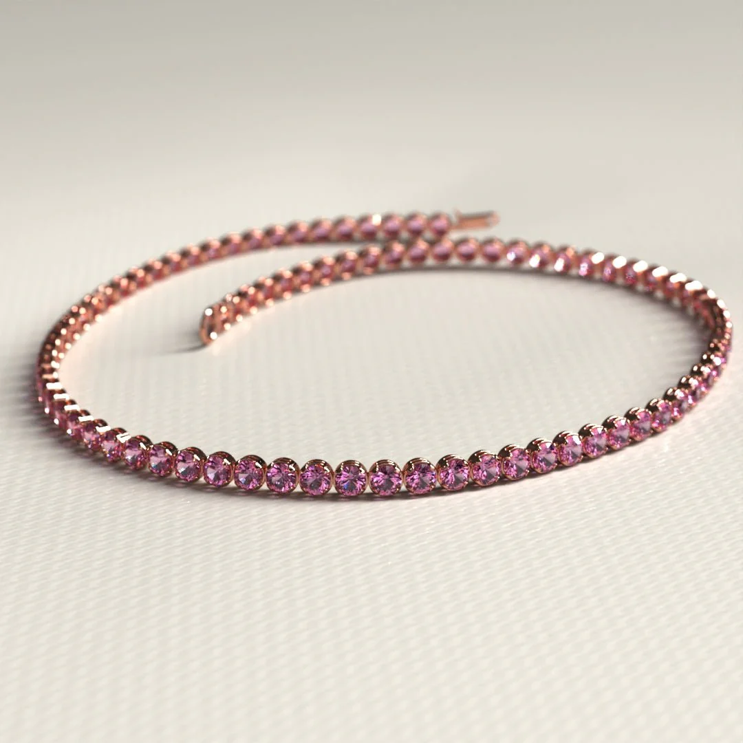 Natural Pink Sapphire Tennis Bracelet in 14K/18K Gold / September Birthstone Bracelet - Image 16