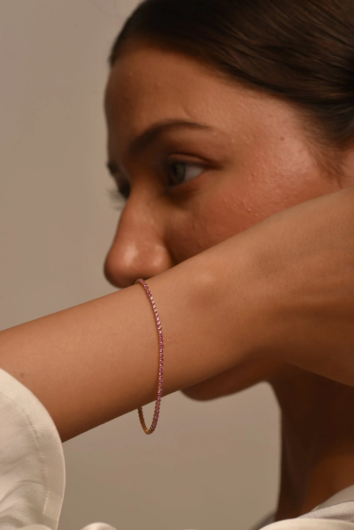 Natural Pink Sapphire Tennis Bracelet in 14K/18K Gold / September Birthstone Bracelet - Image 3