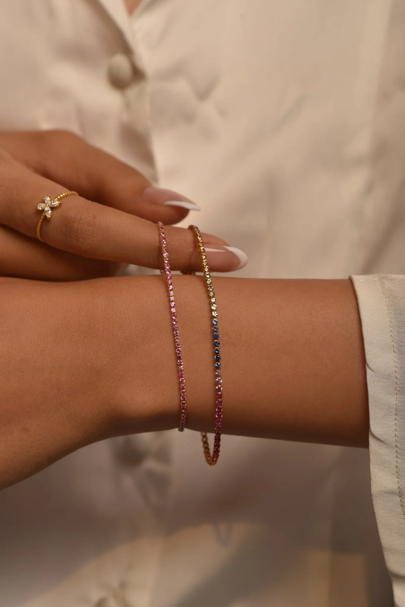 Natural Pink Sapphire Tennis Bracelet in 14K/18K Gold / September Birthstone Bracelet - Image 7