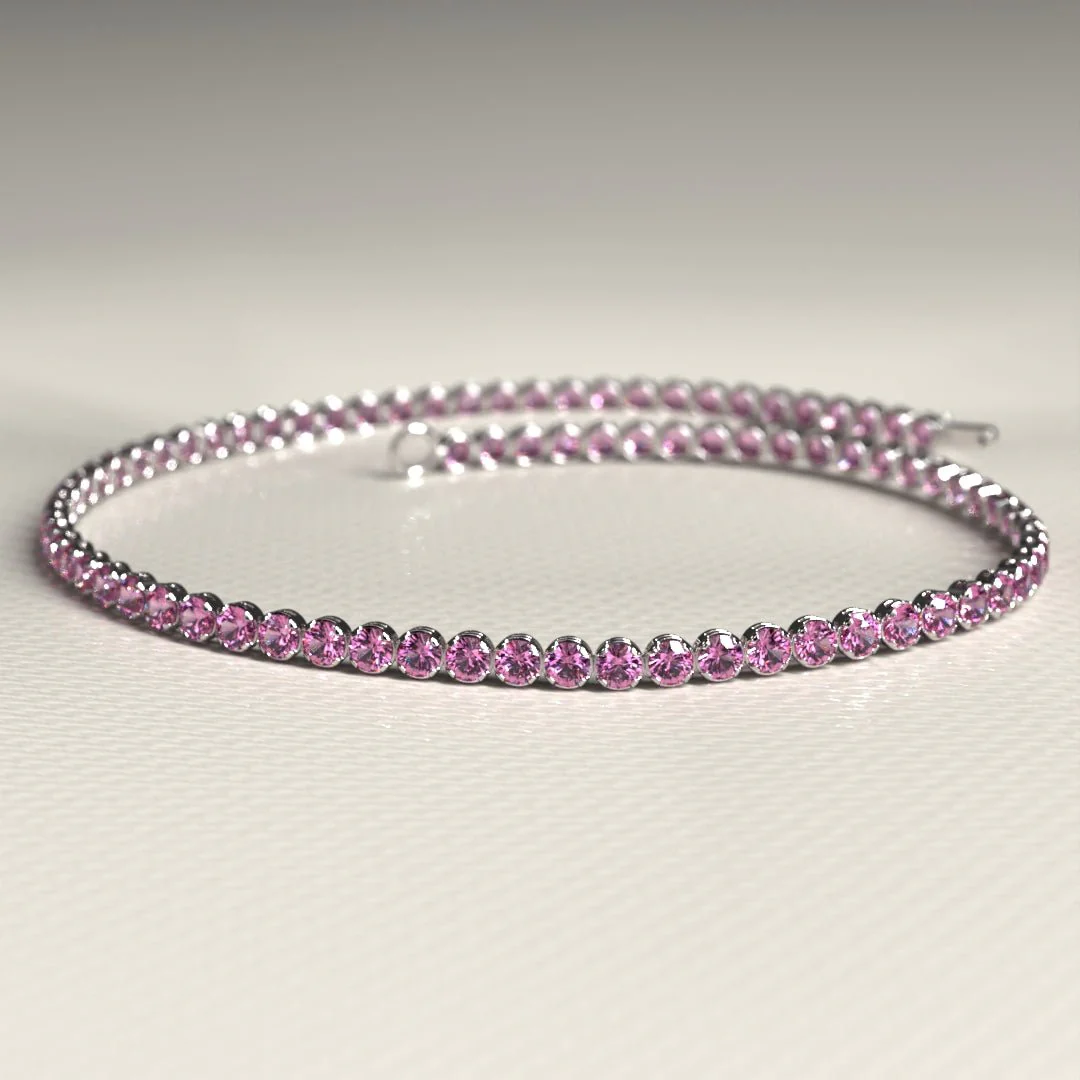 Natural Pink Sapphire Tennis Bracelet in 14K/18K Gold / September Birthstone Bracelet - Image 8