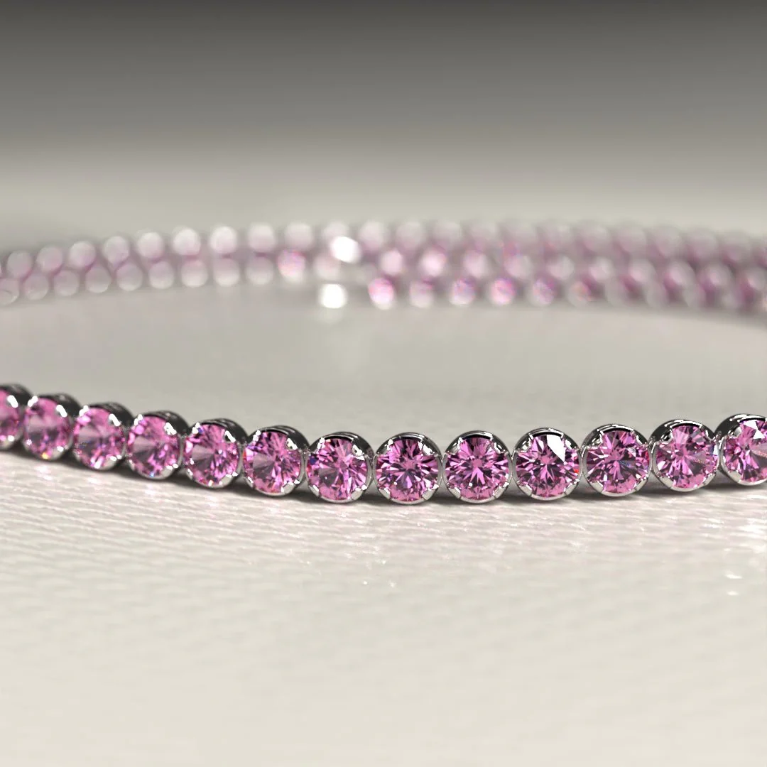 Natural Pink Sapphire Tennis Bracelet in 14K/18K Gold / September Birthstone Bracelet - Image 9
