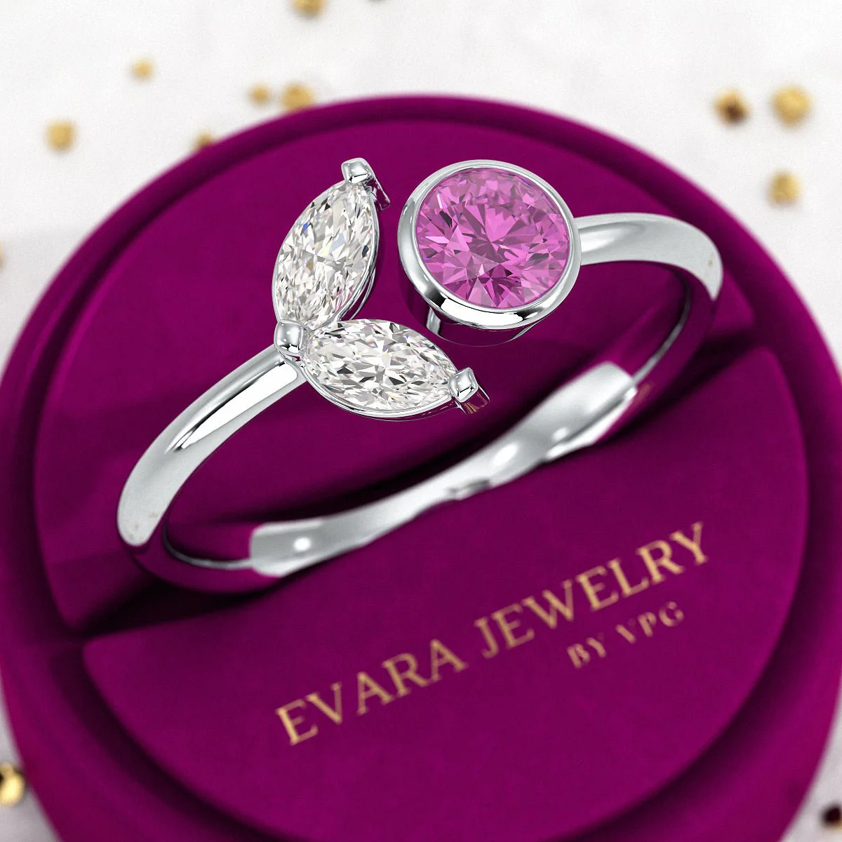 Pink Tourmaline & Diamond Wedding Stacking Front Open Ring - Image 10
