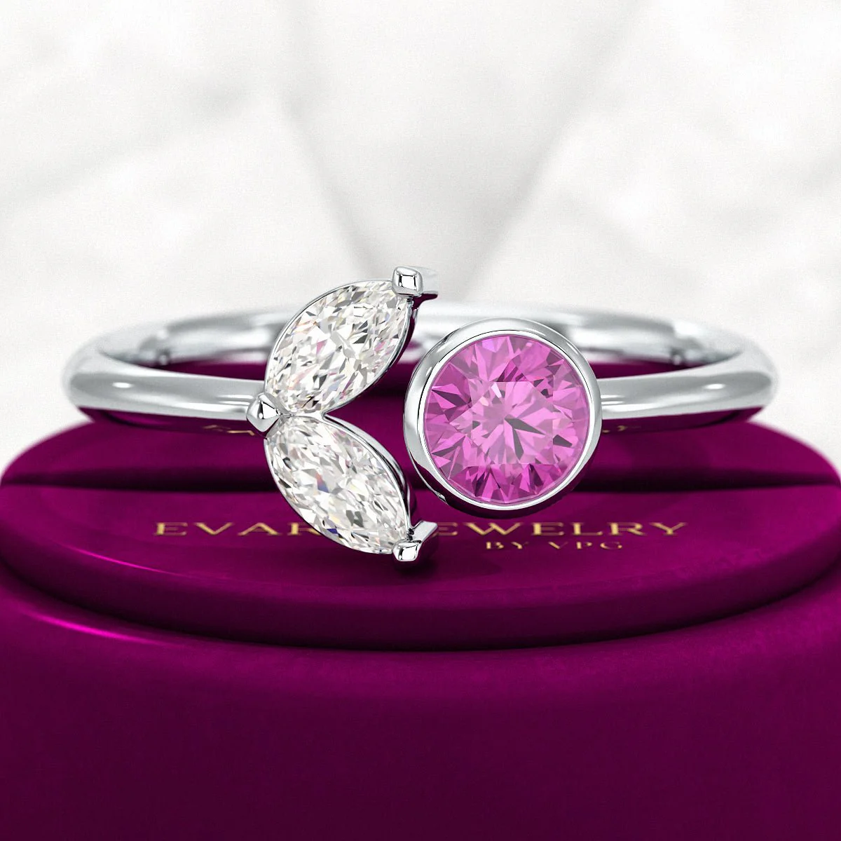 Pink Tourmaline & Diamond Wedding Stacking Front Open Ring - Image 8
