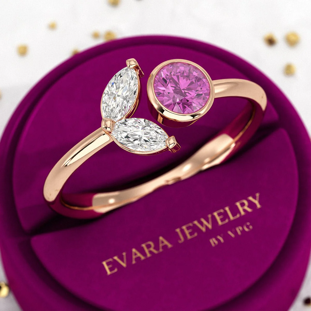 Pink Tourmaline & Diamond Wedding Stacking Front Open Ring - Image 9