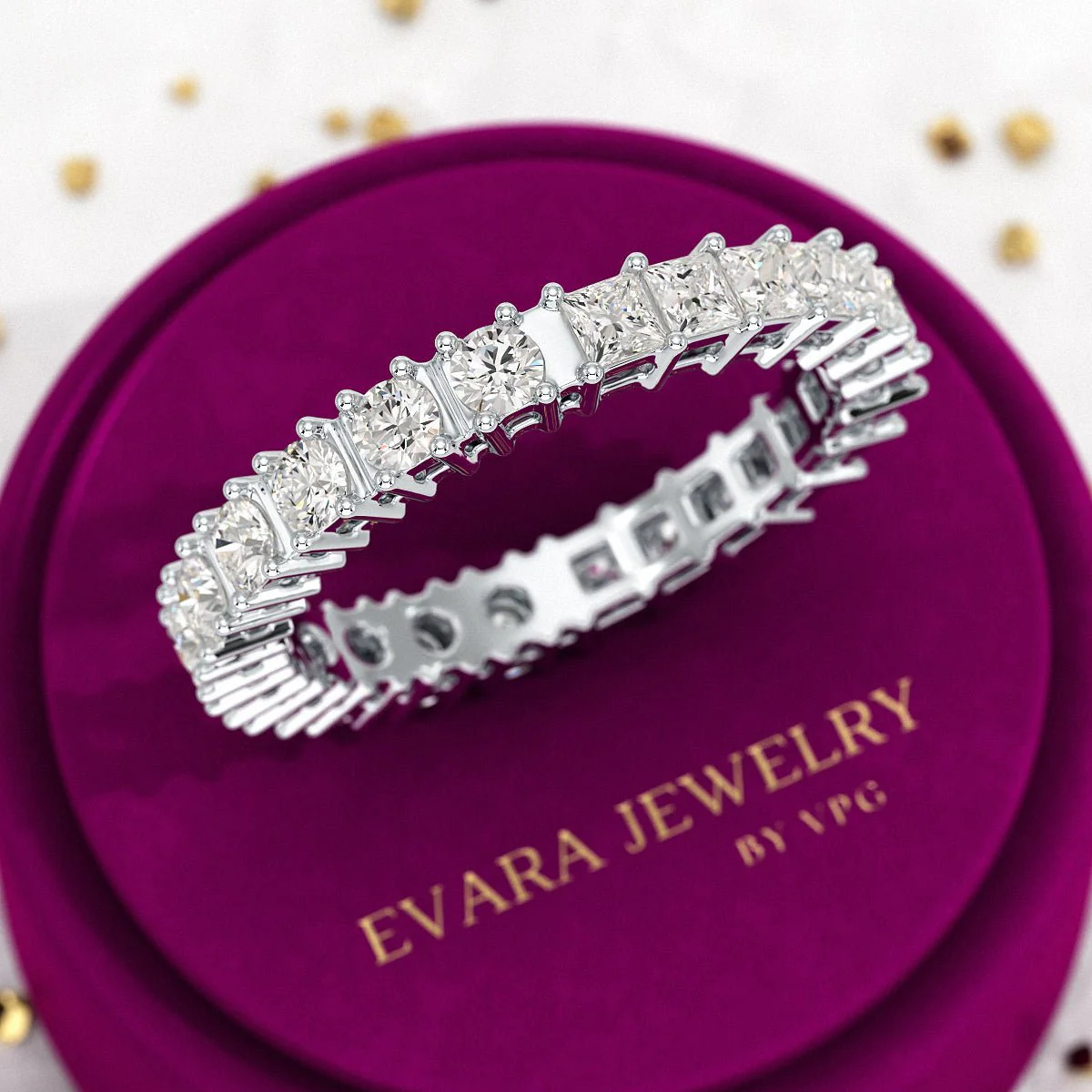 1.64 Carats Princess Cut & Round Cut Lab Grown Diamond 50-50 Eternity Band - Image 10