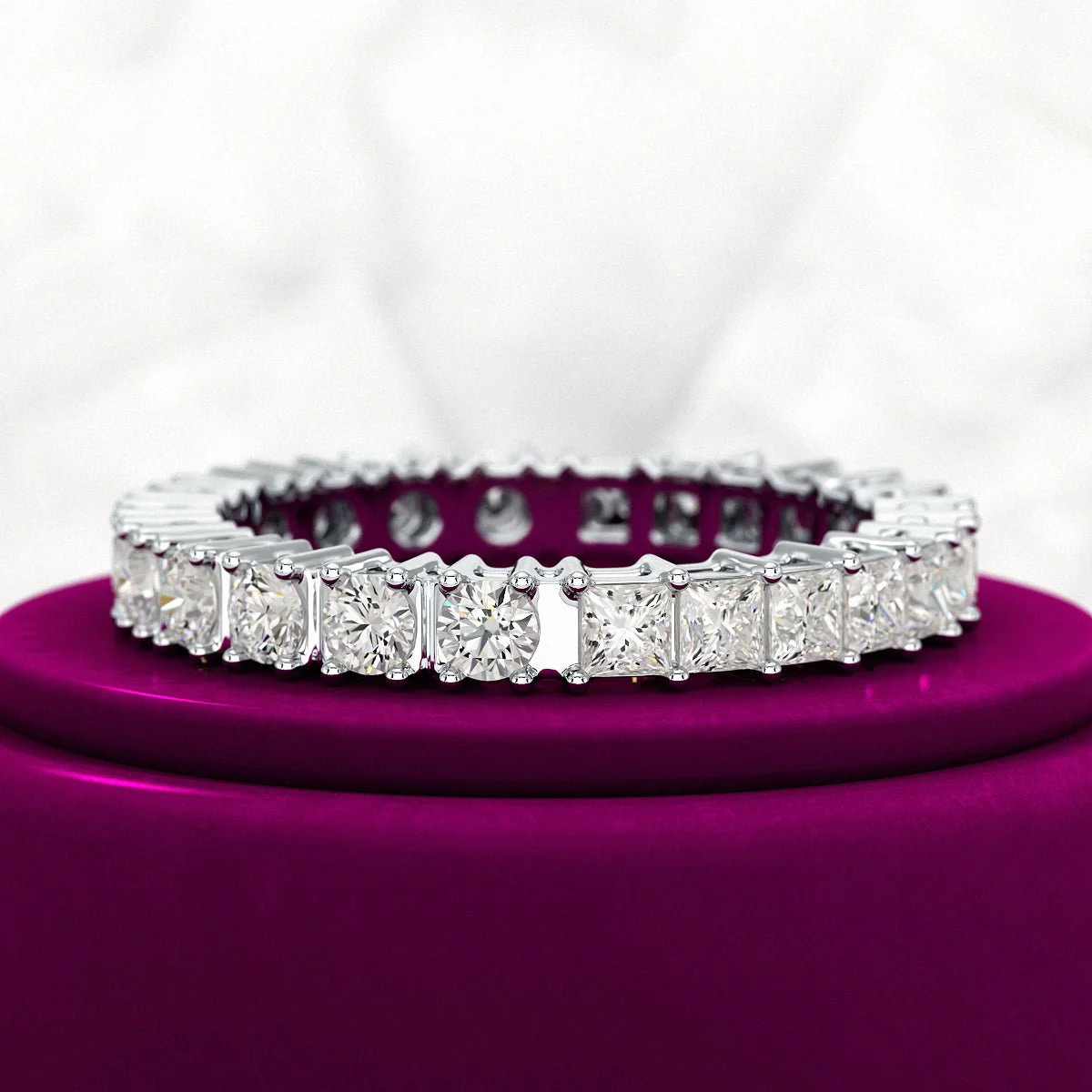 1.64 Carats Princess Cut & Round Cut Lab Grown Diamond 50-50 Eternity Band - Image 8