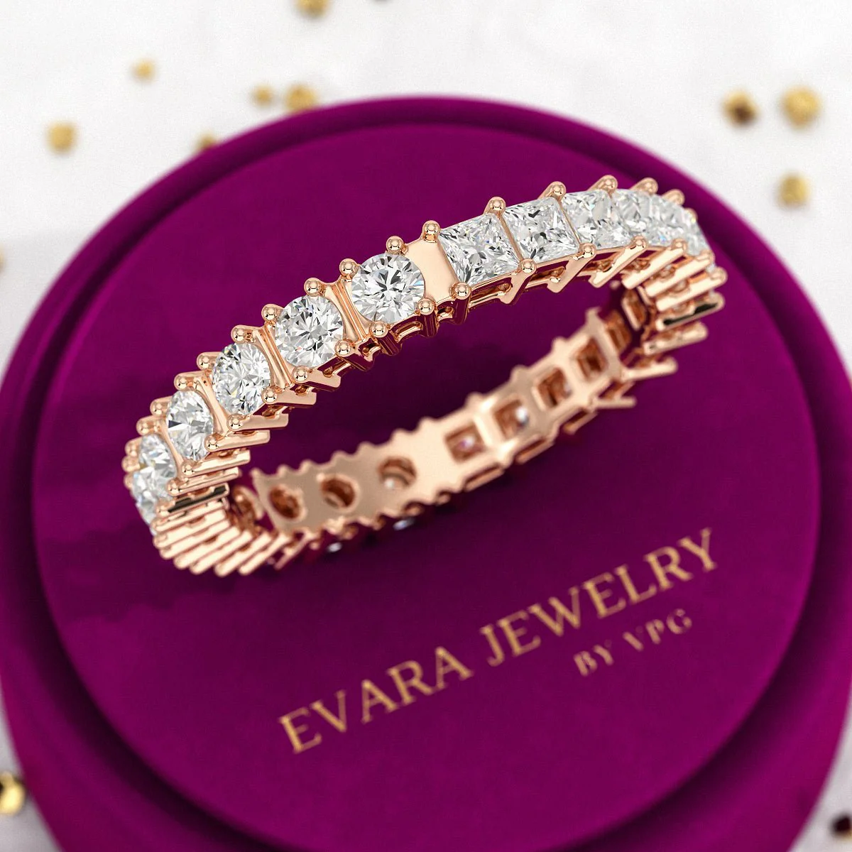 1.64 Carats Princess Cut & Round Cut Lab Grown Diamond 50-50 Eternity Band - Image 9