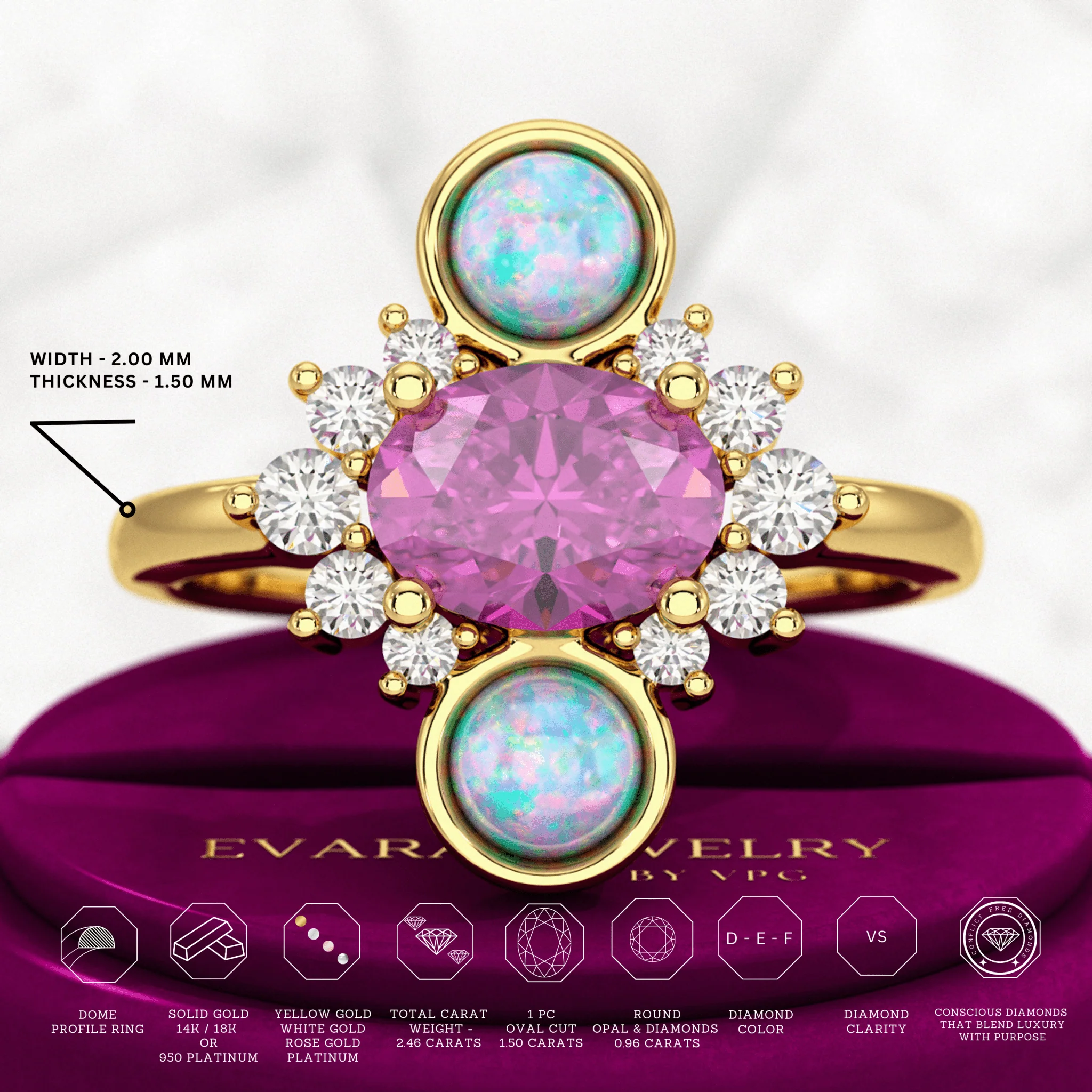 Purple Garnet Art Deco Multi Stone Statement Ring with Opal and Diamonds - Image 3