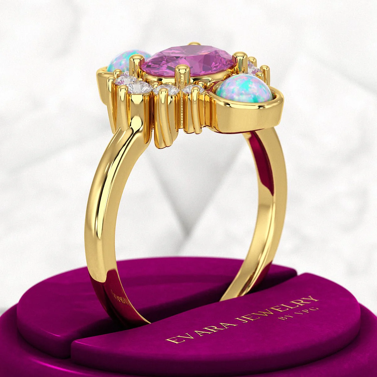 Purple Garnet Art Deco Multi Stone Statement Ring with Opal and Diamonds - Image 4