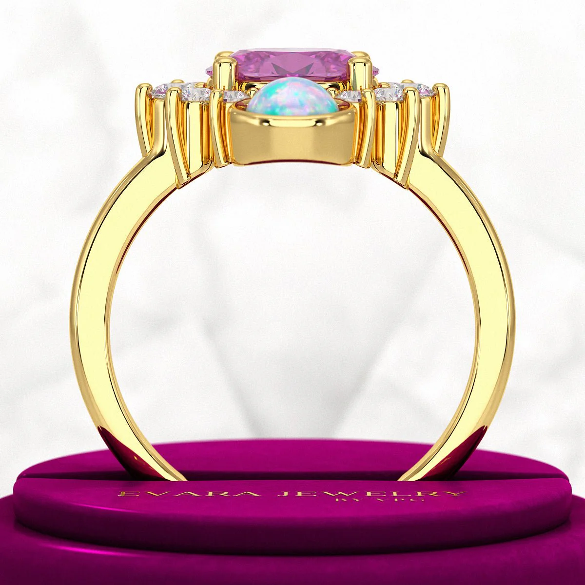 Purple Garnet Art Deco Multi Stone Statement Ring with Opal and Diamonds - Image 5