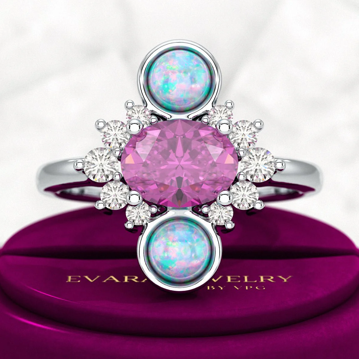 Purple Garnet Art Deco Multi Stone Statement Ring with Opal and Diamonds - Image 6