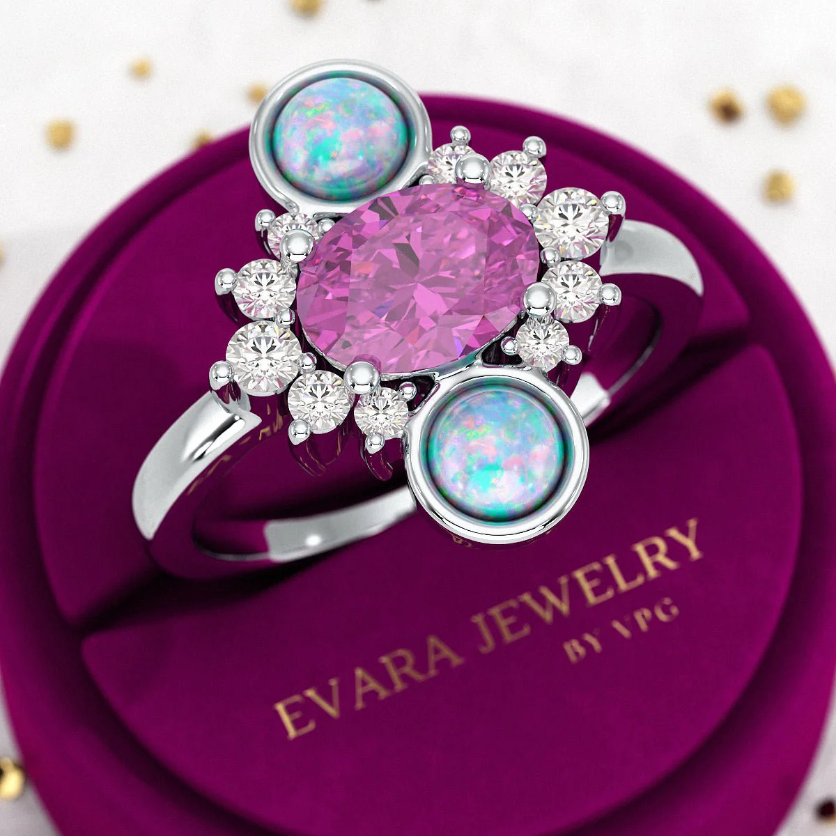 Purple Garnet Art Deco Multi Stone Statement Ring with Opal and Diamonds - Image 7