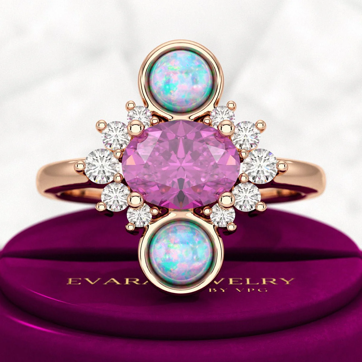 Purple Garnet Art Deco Multi Stone Statement Ring with Opal and Diamonds - Image 8