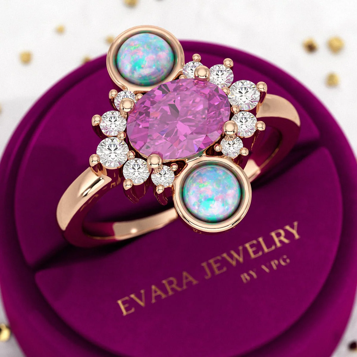 Purple Garnet Art Deco Multi Stone Statement Ring with Opal and Diamonds - Image 9
