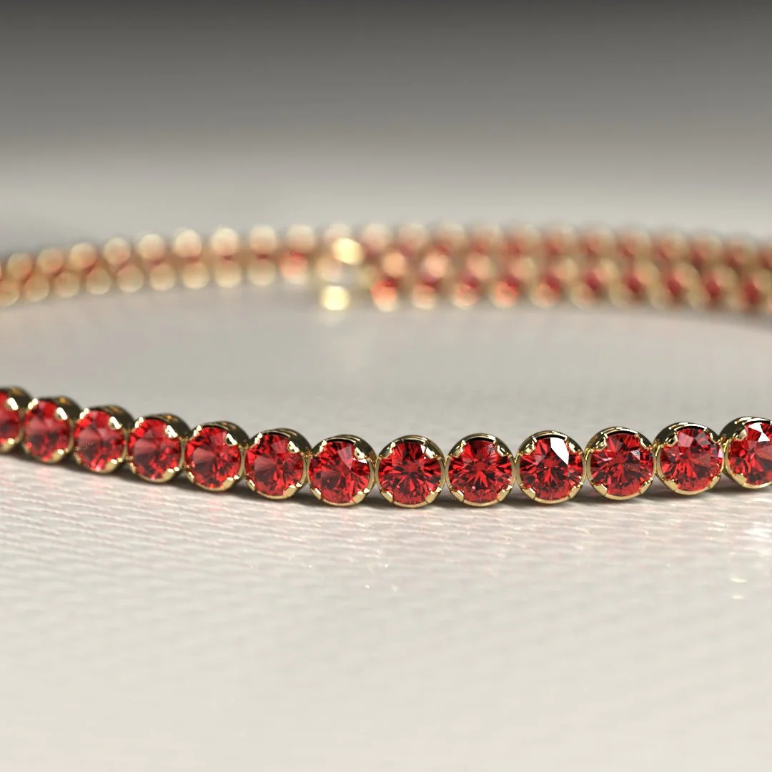 Red Garnet Tennis Bracelet in 14K/18K Solid Gold - Image 11