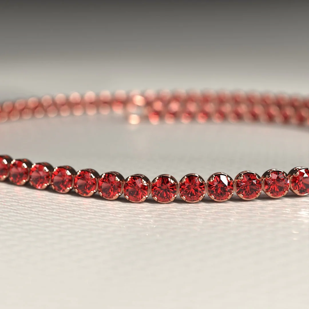 Red Garnet Tennis Bracelet in 14K/18K Solid Gold - Image 13