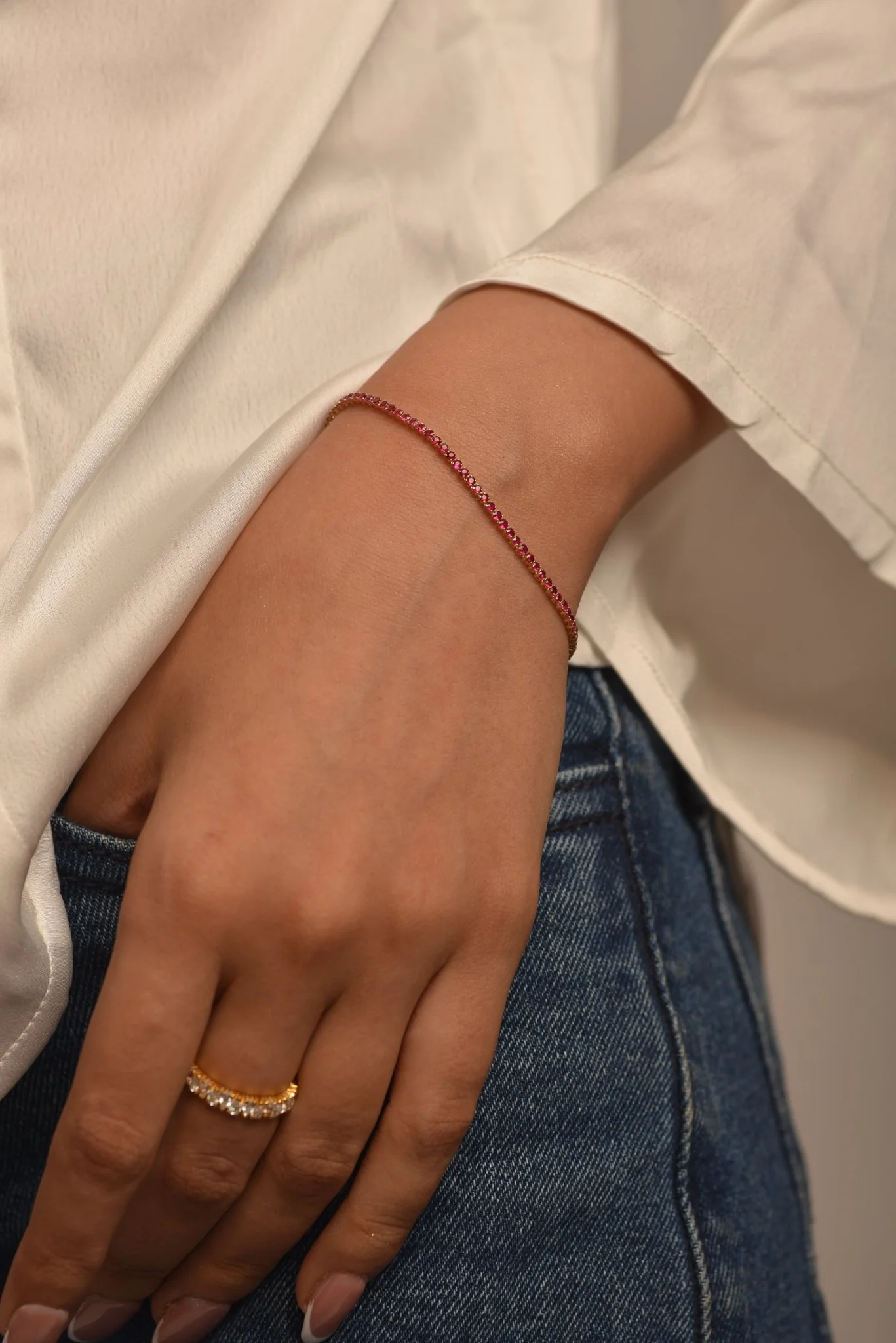Red Garnet Tennis Bracelet in 14K/18K Solid Gold - Image 3