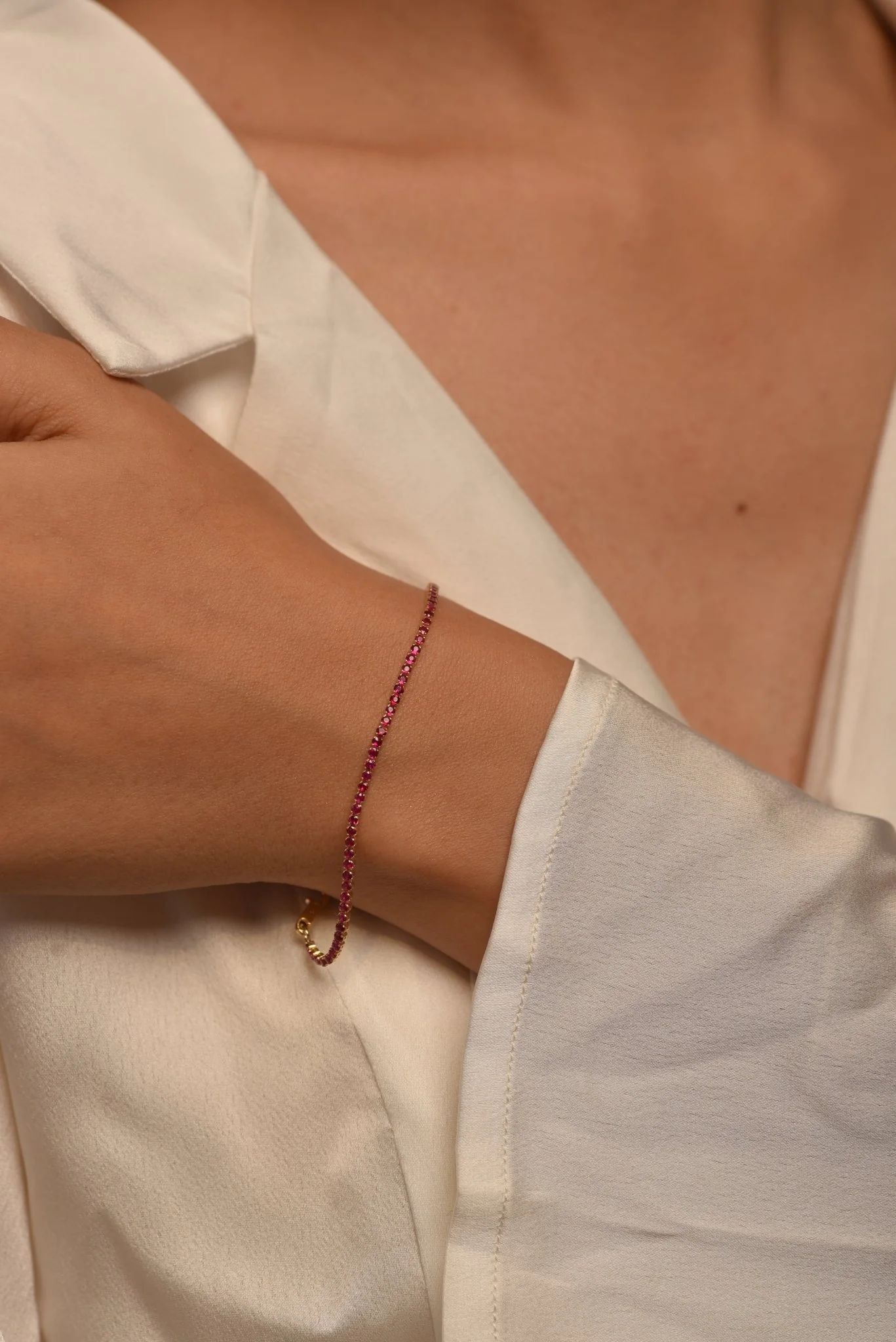 Red Garnet Tennis Bracelet in 14K/18K Solid Gold - Image 4