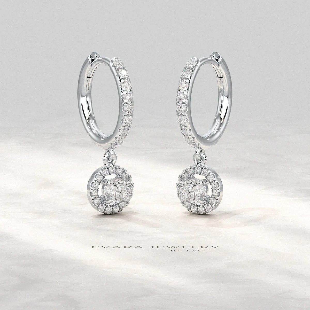 Round Cut Halo Drop Diamond Huggies Earrings - Image 5