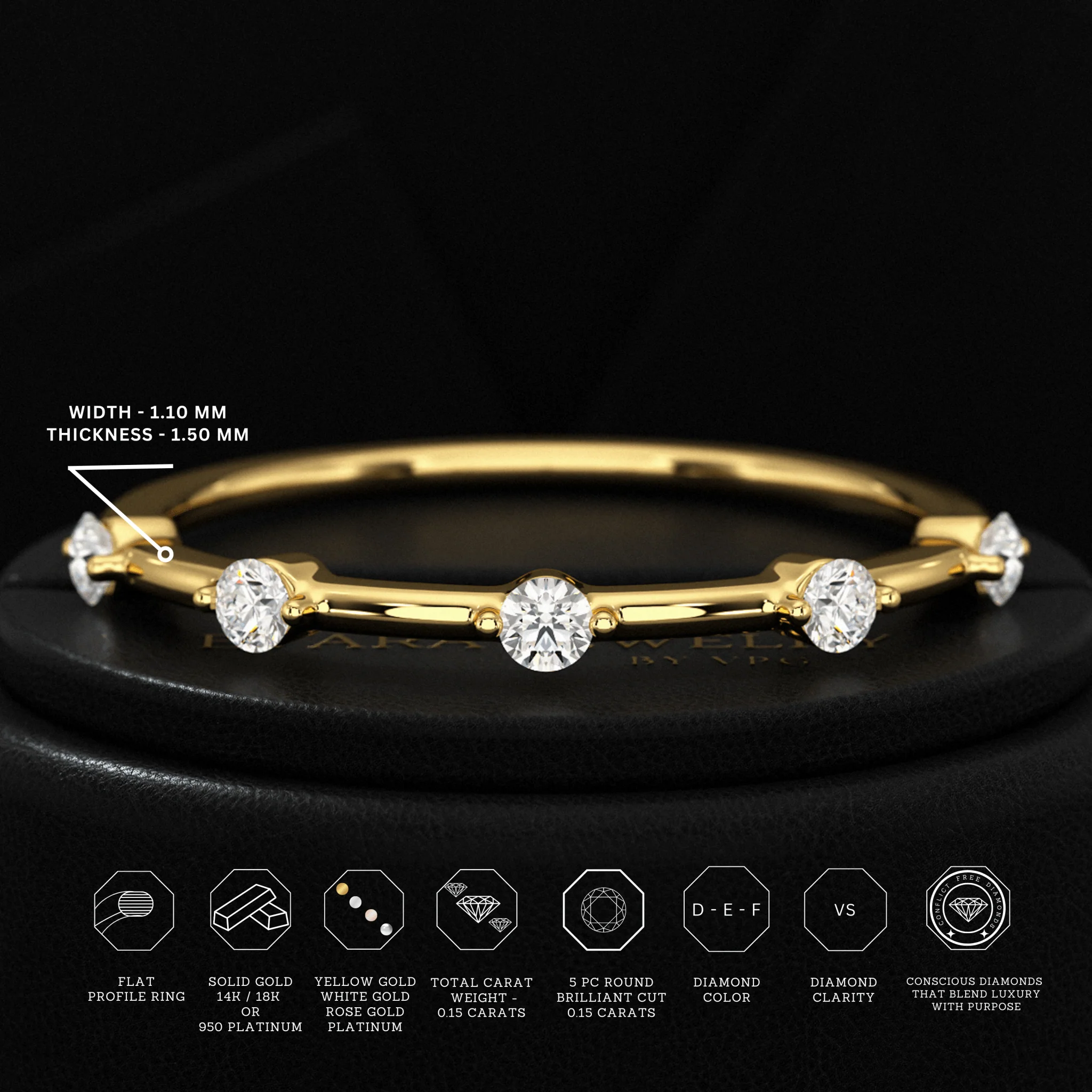 Round Cut Thin Wedding Stacking Band with Lab Grown Diamond - Image 3