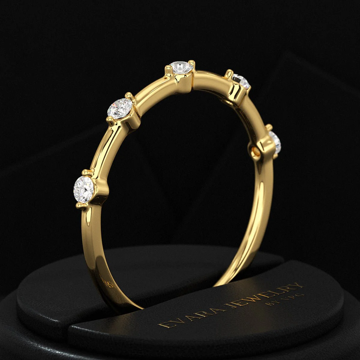 Round Cut Thin Wedding Stacking Band with Lab Grown Diamond - Image 4