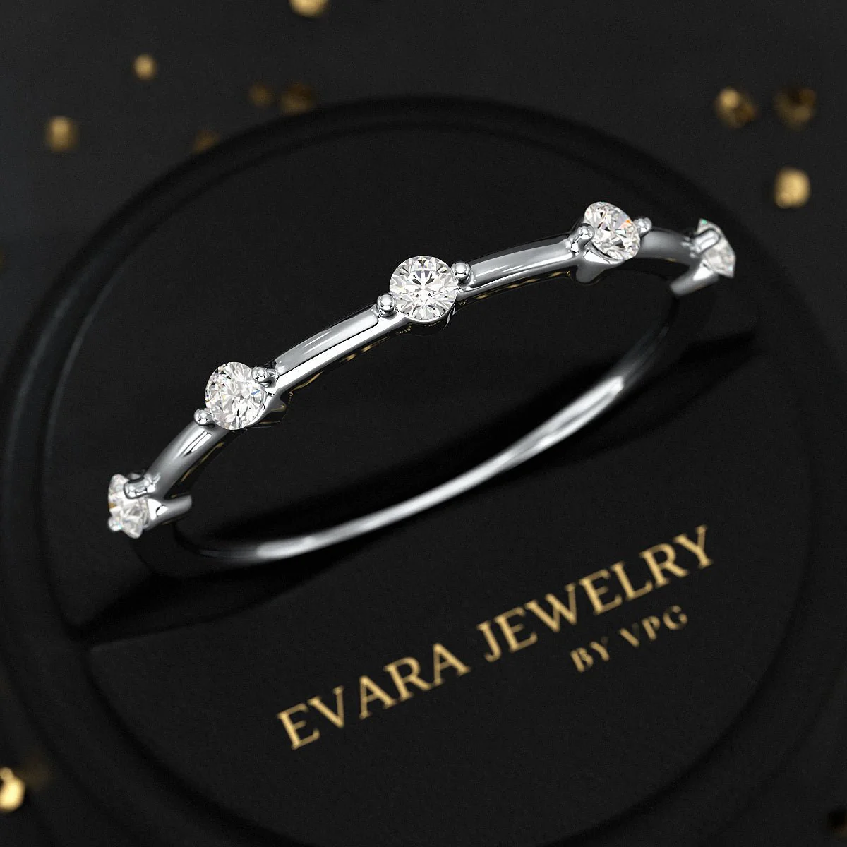 Round Cut Thin Wedding Stacking Band with Lab Grown Diamond - Image 7
