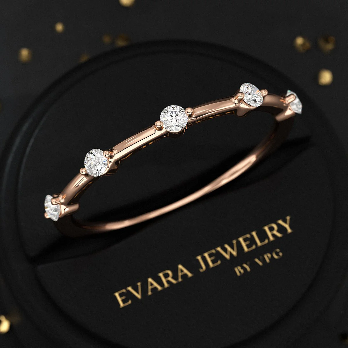 Round Cut Thin Wedding Stacking Band with Lab Grown Diamond - Image 8