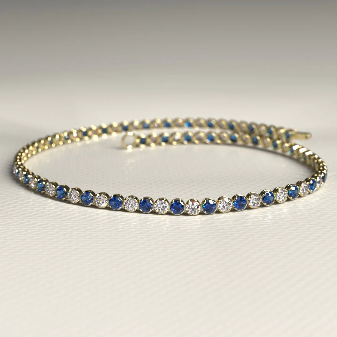 Natural Sapphire & Diamond Alternate Tennis Bracelet in 14K/18K Gold - Image 10