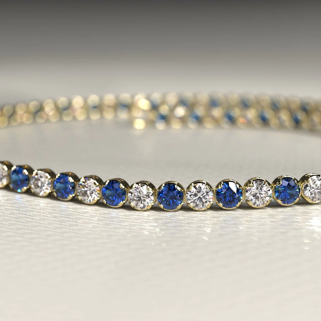 Natural Sapphire & Diamond Alternate Tennis Bracelet in 14K/18K Gold - Image 11