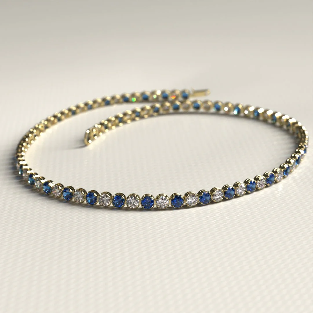 Natural Sapphire & Diamond Alternate Tennis Bracelet in 14K/18K Gold - Image 12
