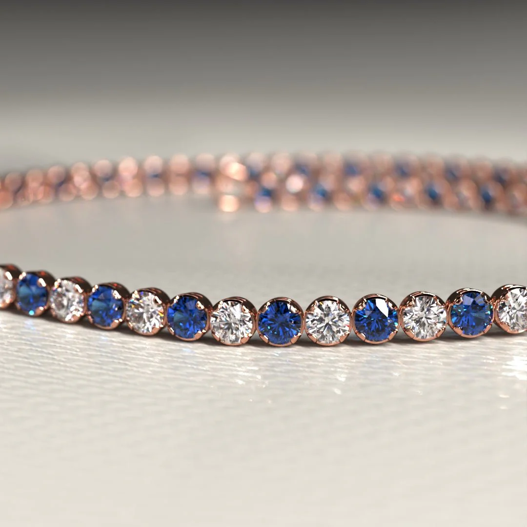 Natural Sapphire & Diamond Alternate Tennis Bracelet in 14K/18K Gold - Image 13