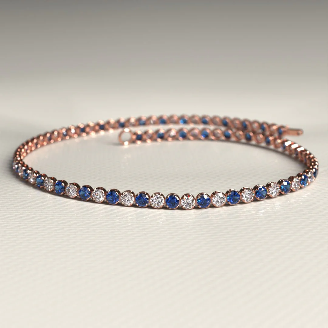 Natural Sapphire & Diamond Alternate Tennis Bracelet in 14K/18K Gold - Image 14