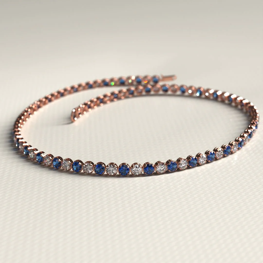Natural Sapphire & Diamond Alternate Tennis Bracelet in 14K/18K Gold - Image 15