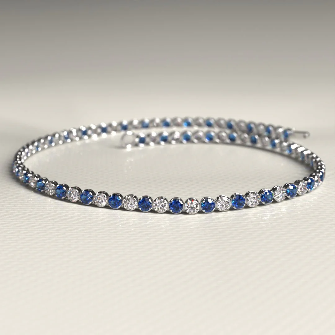 Natural Sapphire & Diamond Alternate Tennis Bracelet in 14K/18K Gold - Image 7