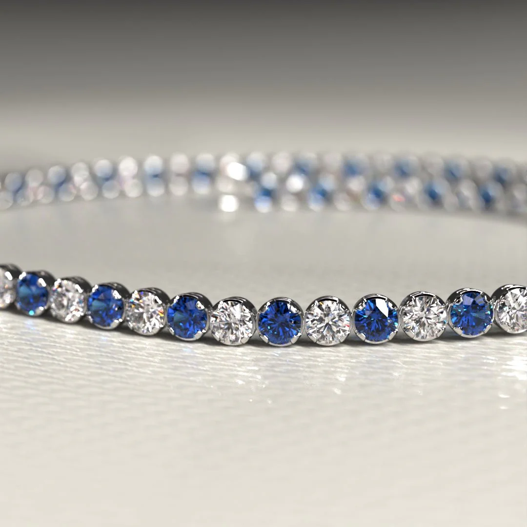 Natural Sapphire & Diamond Alternate Tennis Bracelet in 14K/18K Gold - Image 8