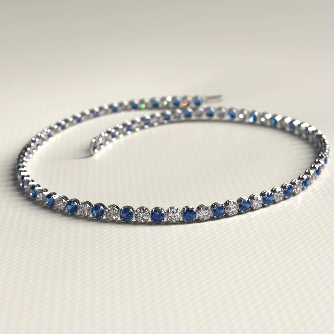 Natural Sapphire & Diamond Alternate Tennis Bracelet in 14K/18K Gold - Image 9
