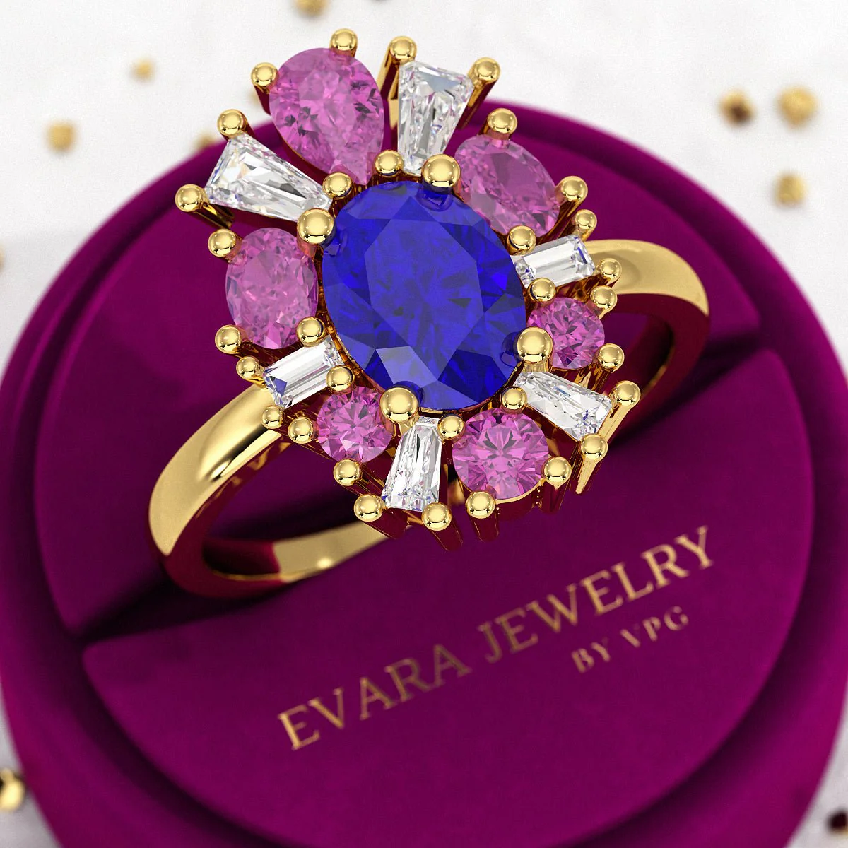 Tanzanite Tourmaline & Diamond Victorian Era Engagement Ring - Image 2