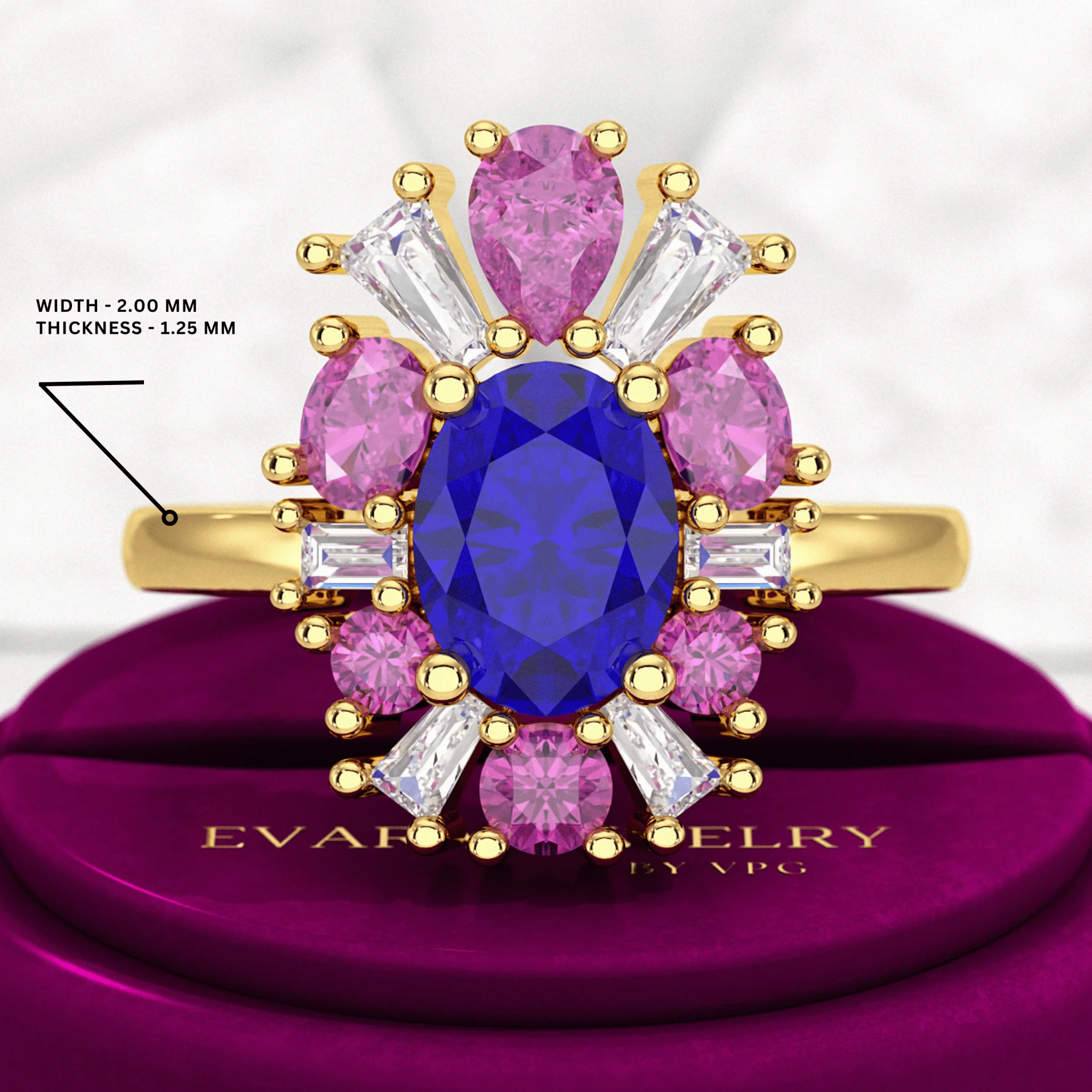 Tanzanite Tourmaline & Diamond Victorian Era Engagement Ring - Image 3