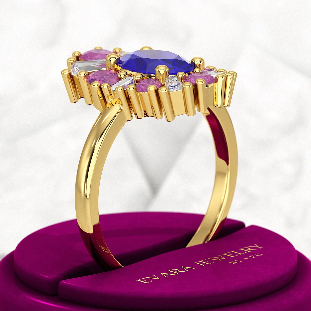 Tanzanite Tourmaline & Diamond Victorian Era Engagement Ring - Image 4