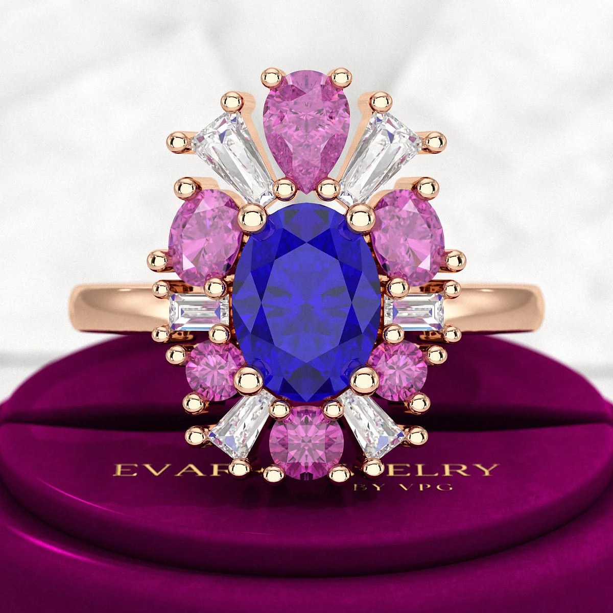 Tanzanite Tourmaline & Diamond Victorian Era Engagement Ring - Image 7
