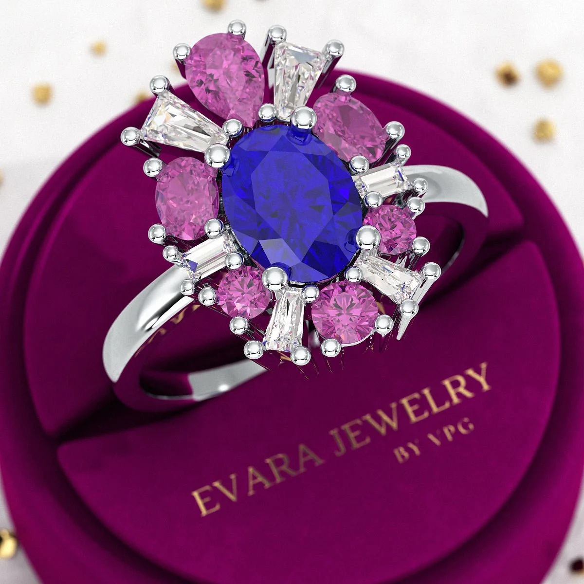 Tanzanite Tourmaline & Diamond Victorian Era Engagement Ring - Image 8