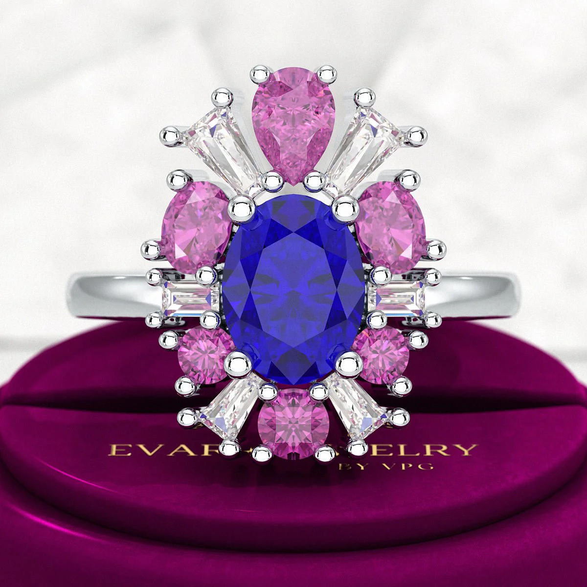 Tanzanite Tourmaline & Diamond Victorian Era Engagement Ring - Image 9