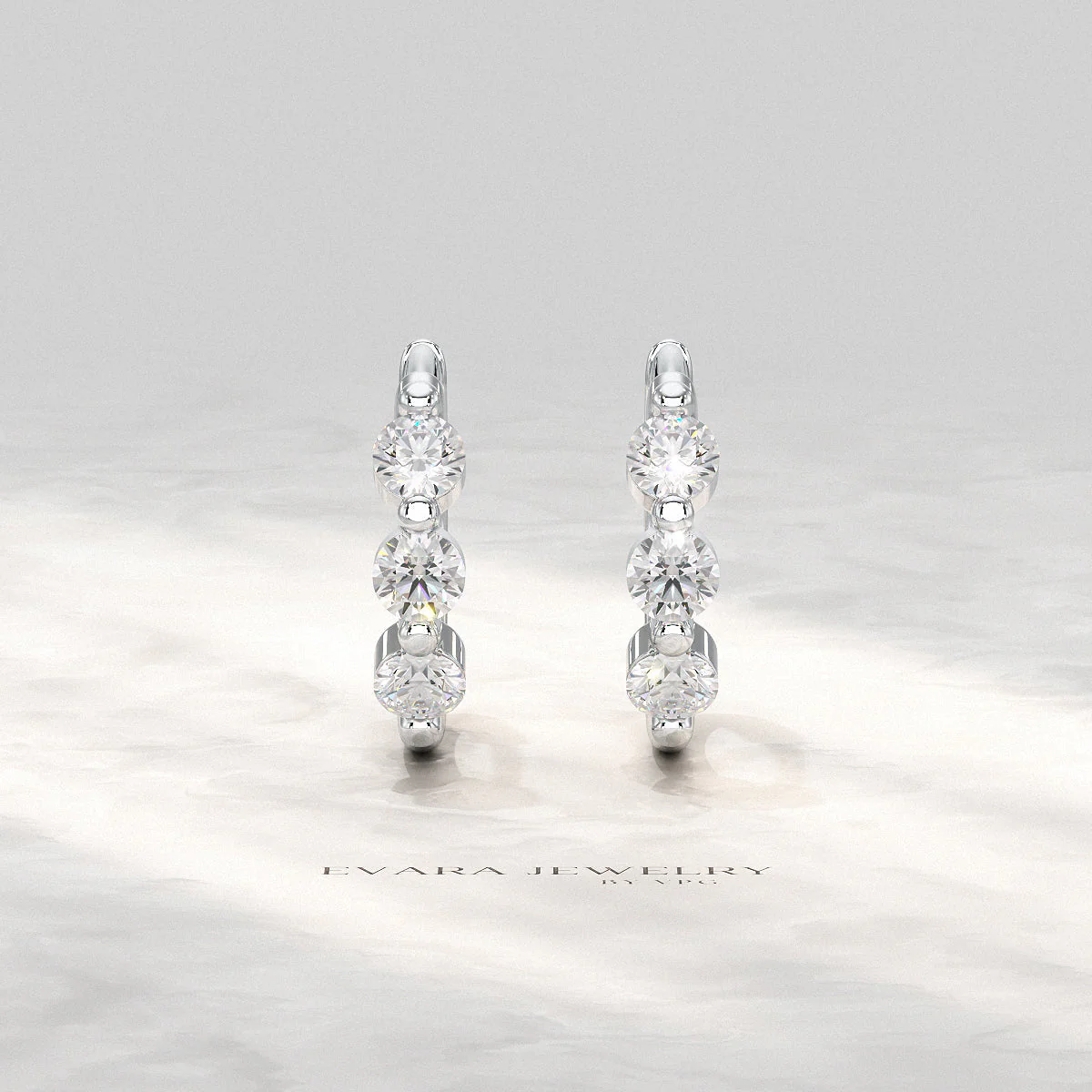 Three Stone Diamond Huggie Hoop Earrings - Image 8