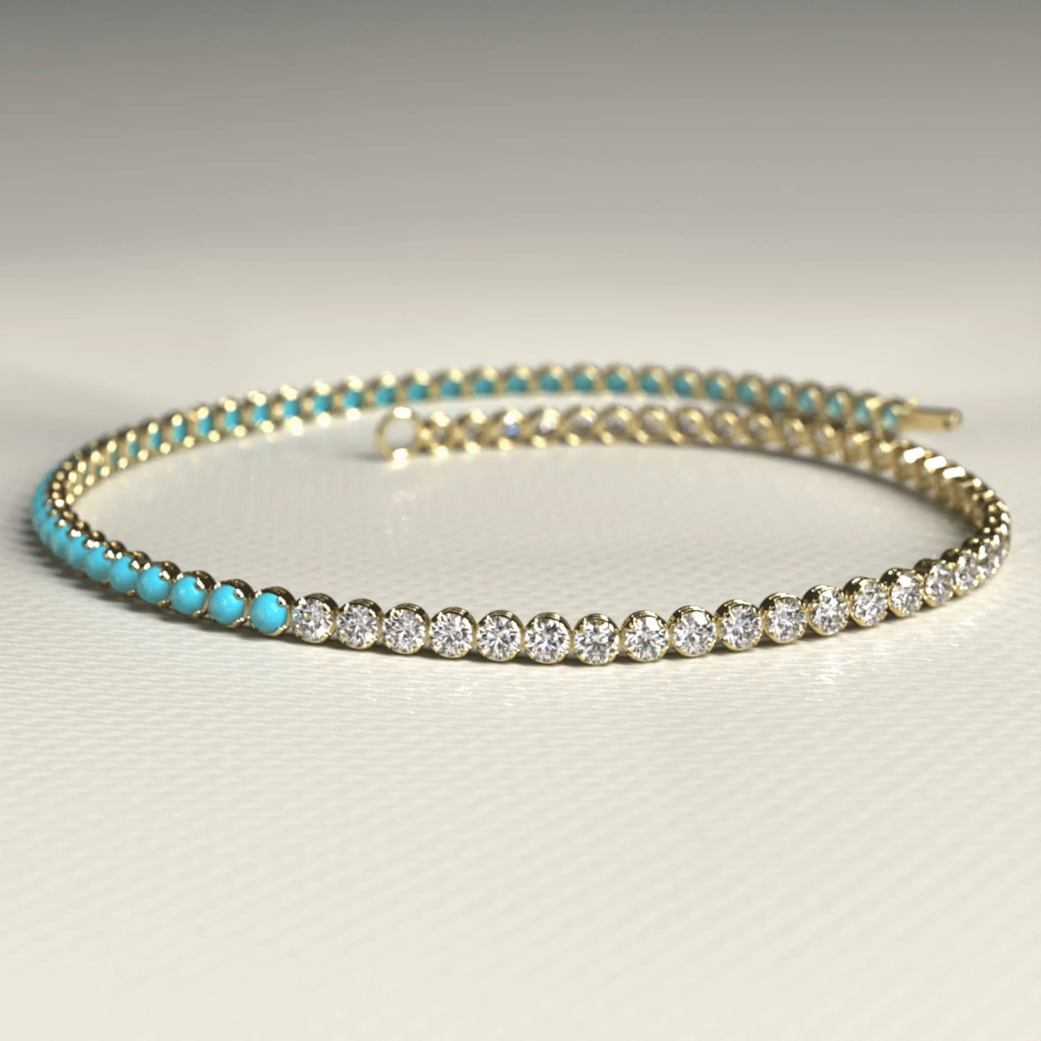Turquoise & Diamond 50-50 Tennis Bracelet in 14K/18K White Gold - Image 11