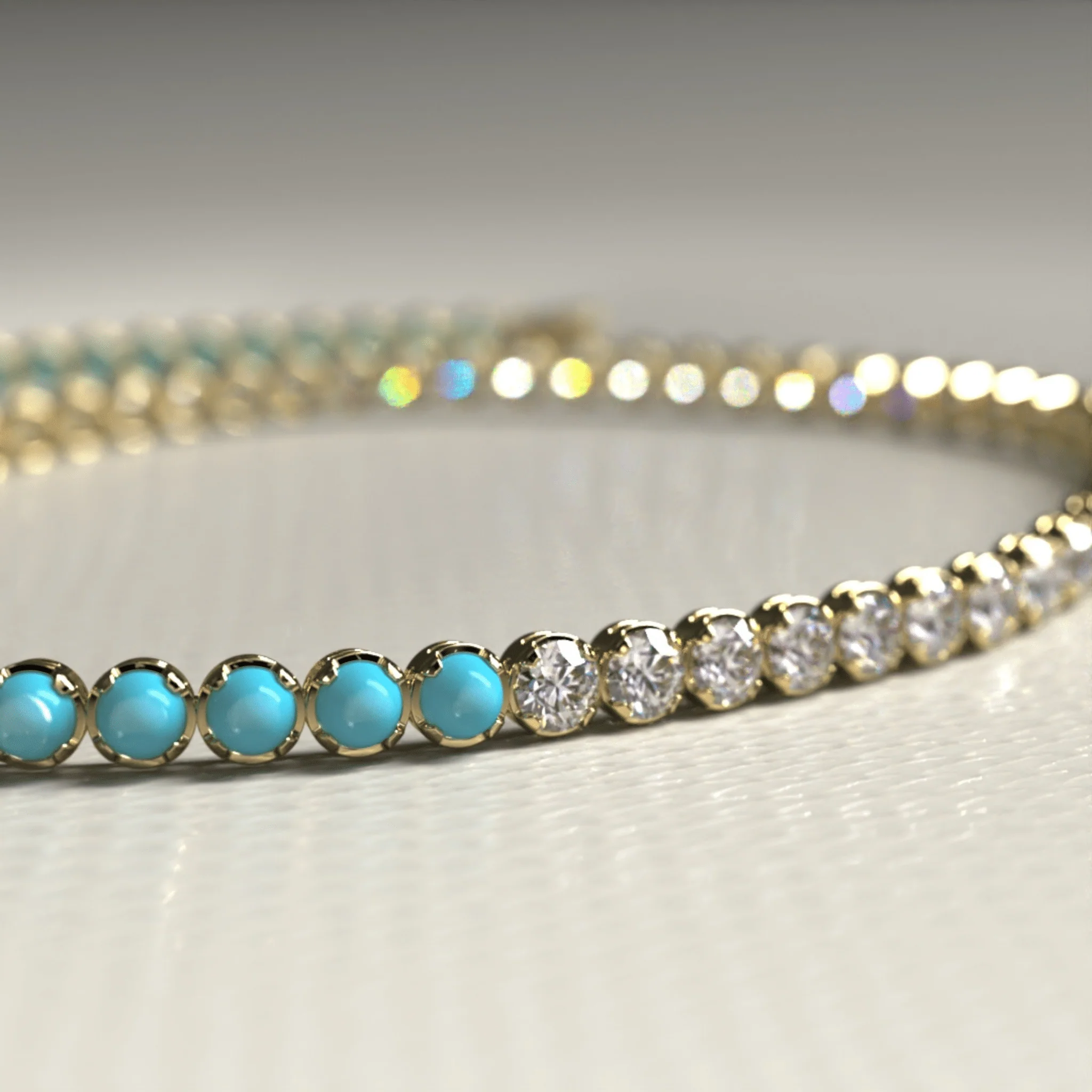 Turquoise & Diamond 50-50 Tennis Bracelet in 14K/18K White Gold - Image 12
